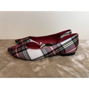 Women's Red Tartan Plaid Isaac Mizrahi Flats Pointed Toe Preppy Classic Sz 6.5